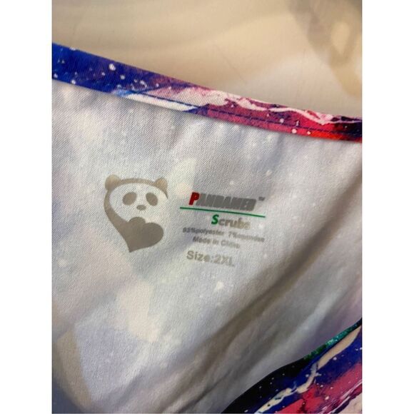 Pandamed scrub top shirt 2x galaxy print Blue multicolor new - Picture 3 of 6